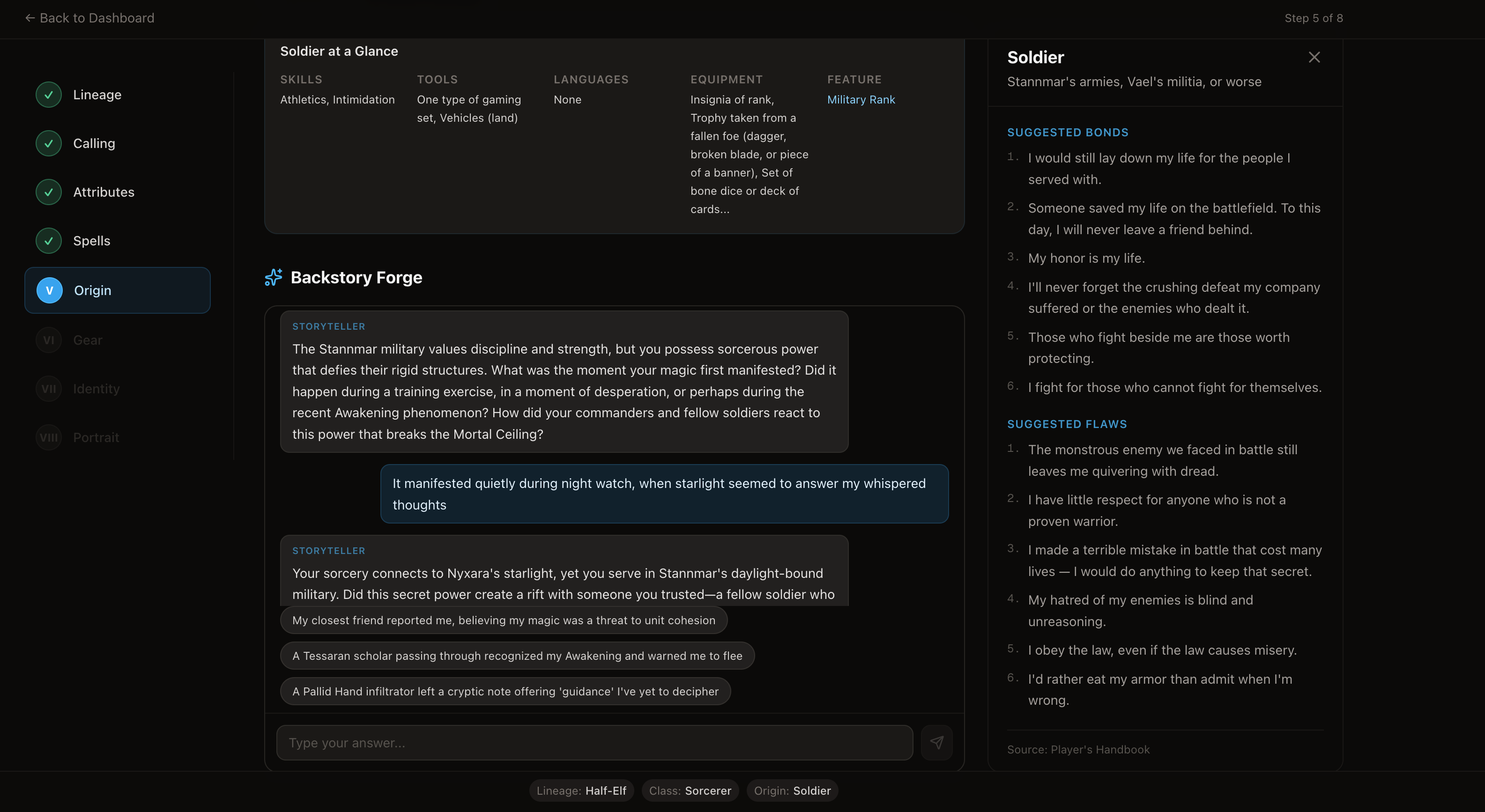 The Backstory Forge, where an AI storyteller helps build a character's history